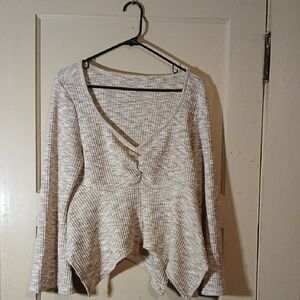 Beige Knit V-Neck Sweater